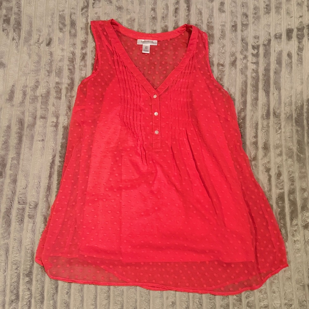 Motherhood Maternity Coral Swiss Dot Sleeveless Pintuck Blouse Medium Pink Top - Picture 2 of 7